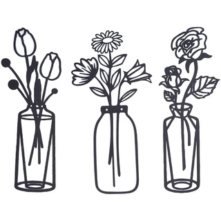 Metallvase Blumen Wandkunst, 3 Stück Metall Blumen Wanddeko Verhindert Rost 15in moderne Wandkunst Frühlingsblumen mit Haken für Schlafzimmer Badezimmer Küche Dekor Einweihungsgeschenk für Liebhaber