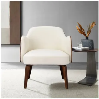 loft24 Loungesessel Hokaido - Sessel Polsterstuhl Armlehnstuhl Wohnzimmersessel (1-St), Armlehnstuhl, Polsterstuhl, Stuhl, Mid Century Design weiß 72 cm x 79 cm x 69 cm