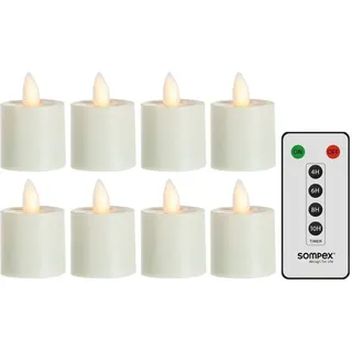 SOMPEX LED-Kerze 8er Set Sompex Flame LED Teelicht (Set, 9-tlg., 8 Teelichter, Höhe 3,1cm, Durchmesser 3,6cm, 1 Fernbedienung), mit Timer, Echtwachs, täuschend echtes Kerzenlicht gelb