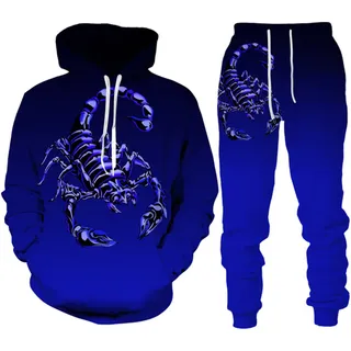 Herren Trainingsanzug Set Tier Skorpion 3D gedruckt Hoodie und Jogger Hose Anzug Zweiteiliges Set Hip Hop Casual Kapuze Sweatshirt Set - XXL