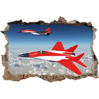 Pixxprint 3D_WD_2285_62x42 Kampfjets über den Wolken Wanddurchbruch 3D Wandtattoo, Vinyl, bunt, 62 x 42 x 0,02 cm