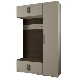 Abiks Möbel Garderoben-Set, Kaschmir, Braun, Schwarz, Holz, Nachbildung, 2-Sitzer, 7 Fächer, 150x236.7x47 cm, Garderobe, Garderoben-Sets & Serien, Garderoben-Sets