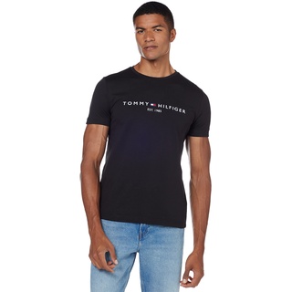 Tommy Hilfiger Herren T-Shirt Kurzarm Core Tommy Logo Rundhalsausschnitt, Schwarz (Jet Black), XXL