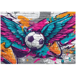 Wallarena Fototapete Junge Fußball - Blau - Kinder - Vlies - Kinderzimmer, glatt, (4 St), 200x140cm blau 2.0 m x 1.4 m