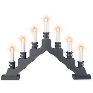 WEIGLA - Schwedenleuchter original Erzgebirge I Trendiger Schwede GRAU I LED I Schwibbogen Weihnachten I 7 Lampenkerzen + 1 Ersatzlampe I 7 x 34 V, 0,2 W, E10 I Weihnachtsdeko innen I Kiefernholz
