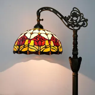 Tiffany Stehlampe Vintage Stehleuchte Rote Tulpen-Stil Buntglas Bodenleuchte Rustikale Ecke Schwanenhals Stehlampe mit verstellbarem Winkel für Wohnkultur Wohnzimmer Schlafzimmer 30,5 x 30,5 x 160 cm