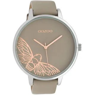Oozoo Damenuhr mit Lederband Libelle XXL 48 MM Taupe/Taupe C10077