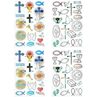 Oblique Unique 68 Sticker Set für Taufe, Kommunion & Konfirmation – Christliche Aufkleber für Einladungen, Gastgeschenke, Deko & Scrapbooking – Religiöse Motive: Fische, Taube, Kelch, Kreuz – 4 Bögen