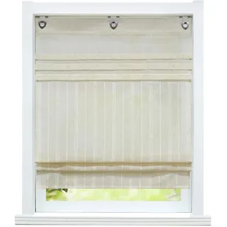 ESLIR Raffrollo ohne Bohren Gardinen Küche Raffgardinen mit Ösen Landhaus Ösenrollo Vorhänge Leinen Halbtransparent Sand BxH 120x140cm 1 Stück
