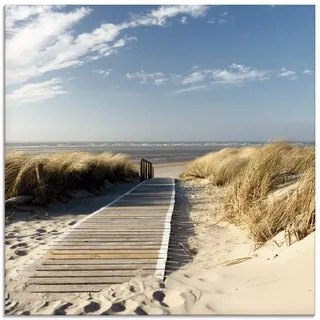 ARTland Wanddeko Glasbilder Wandbild Glas Bild einteilig 50x50 cm Quadratisch Strand Meer Küste Nordsee Natur Landschaft Dünen Gräser Steg Maritim T5RM