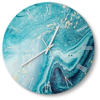 DEQORI Wanduhr 'Meer aus Marmor' (Glas Glasuhr modern Wand Uhr Design Küchenuhr) grün 30 cm x 30 cm
