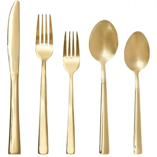 Intirilife Besteck Set 20-teilig aus Edelstahl in Gold - Je 4 Gabeln Kuchengabeln Messer Löffel Dessertlöffel - Essbesteck für 4 Personen Kantig... - Gold