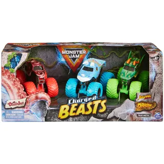 Monster Jam, 3er-Pack „Charged Beasts“ (mit den Trucks Dragon, Octon8er und Ice Dragon), coole Trucks im Maßstab 1:64 (Spritzguss)