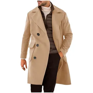 Mantel Herren Lang Wollmantel Elegant Wintermantel Wolle Trenchcoat Freizeit Übergangsmantel Slim Fit Herren-Mäntel mit Taschen Oversized Herbstmantel Bequeme Herrenmantel Winter Baumwolle Winterjacke - M