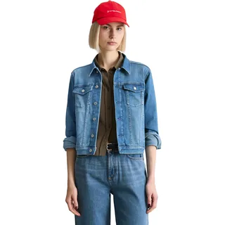 Jeansjacke MARC O'POLO DENIM "aus hochwertigem Organic Cotton-Stretch", Damen, Gr. S, bright blau, Obermaterial: 94% Baumwolle, 4% Elastomultiester, 2% Elasthan, unifarben, oversize, Manschette, Jacken Jeansjacke