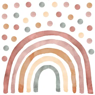 Wally Fox - Wandtattoo Kinderzimmer - Kinderzimmer Deko - Wandtattoo Kinderzimmer Mädchen - Wanddeko, Wandsticker Punkte, Kreise - Boho Regenbogen XL + 50 Stück Punkte/Polka Dots