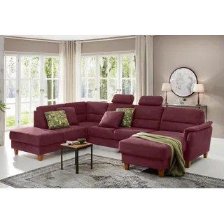 Wohnlandschaft HOME AFFAIRE "Palmera U-Form", rot (bordeaux), B:308cm H:89cm T:212cm, 100% Polyester, Struktur (100% Polyester), Luxus-Microfaser in Lederoptik (100% Polyester), Sofas, Federkern, wahlweise mit Bettfunktion und mit/ohne Stauraum