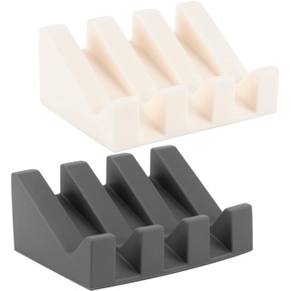 2 Stück Seifenschale,Silikon-Seifenschale mit Ablauf Seifenhalter Rutschfreies Seifenablage für Bad Küche Zähler(Weiß & Grau)