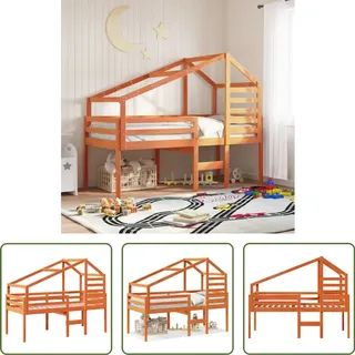 The Living Store Hochbett mit Dach Wachsbraun 80x200 cm Massivholz Kiefer - Braun