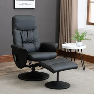 HOMCOM Relaxsessel mit Liegefunktion Massagesessel mit Fußhocker Schwarz