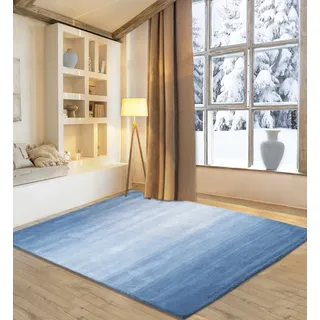 OTTO home Wollteppich OTTO HOME "Lessach", blau, B:60cm H:14mm L:90cm, Schurwolle, Teppiche, Handweb Teppich, mit modernem Farbverlauf, reine Wolle, handgewebt