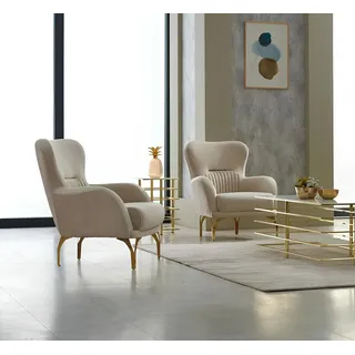 JV Möbel Ohrensessel 2tlg Stoff 89 x 91 x 82 cm Beige