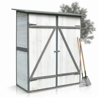 Mucola Gartenhaus Geräteschuppen Geräteschrank mit 2 Türen Gerätehaus Holz Gartenschrank, BxT: 140x75,00 cm, (Stück, mit Asphaltmatte, Dach und Doppelflügeltüren & Schloss), Fußboden und Zweiflügeltür mit Schiebeverriegelung grau