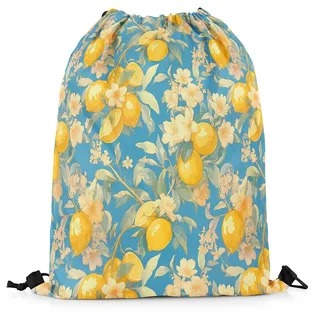 Tropische Zitrone Kordelzug Rucksack 33x40 cm, Sommerfrüchte Kordelzug Taschen, Tropische Botanische Floral Kordelzug Kordelzug Rückentasche, Vintage Natur Thema String Rucksack Wasserdicht