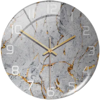 Sharplace Moderne Marmor Wanduhr, geräuschlos, 30,5 cm, stilvolle Uhr für Wohnzimmer, Schlafzimmer, Büro, GRAU