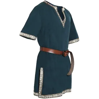 Generisch Mittelalter Tunika Herren 6XL, 4XL, M Leinen Kurzarm Blue, Black Einfarbig Sommer Freizeit (Casual) Männer Hemd, Tunika