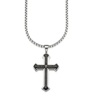 Bruno Banani Kette mit Anhänger Kreuz Venezianerkette Silber Schwarz