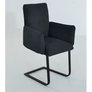 Freischwinger K+W KOMFORT & WOHNEN "6502", grau (anthrazit, schwarz), B:61cm H:90cm T:62cm, Stühle, Freischwinger, Freischwinger mit Armlehnen, Flachstahlkufe in schwarz
