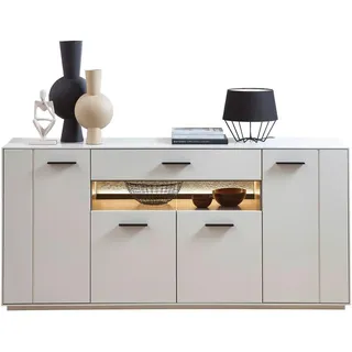 Novel Sideboard, Hellgrau, Sahara, Glas, Stein, Holzwerkstoff, 6 Fächer, 1 Schublade(n) Schubladen, 180x85x45 cm, Typenauswahl, Wohnzimmer, Kommoden & Sideboards, Sideboards