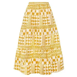 Global Mamas A-Linien-Rock Tiered Adobe Gold - Gelb Handgebatikt in Ghana · Unikat · Fair Trade zertifiziert (WFTO) gelb M