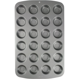 PME CSB111 Antihaftbeschichtete Mini-Muffinform mit 24 Löchern aus Karbonstahl, Edelstahl, Silver, 39.4 x 24.6 x 2.1 cm