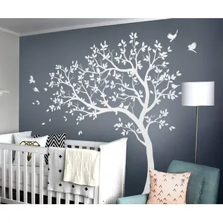Weiß Baum Wandaufkleber Groß Baum Wandtattoo mit Vögeln KW032