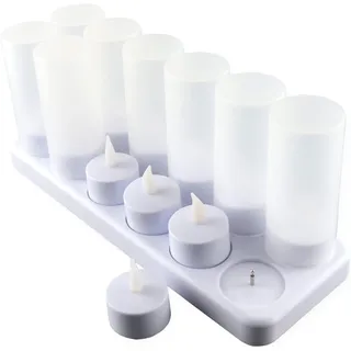 EXTSUD 12er LED Flammenlose Kerzen,Wiederaufladbare Kerzen, Batteriebetriebene Kerzen Kabellose Teelichter LED-Weihnachtskerzen Kerzenlichter Led Wachskerzen Mit Ladestation(Ohne Netzteil)