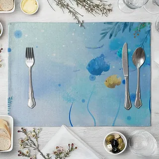 Beydodo Tischset 6er Set 42x32, Platzmatten Abwaschbar Baumwolle Unterwasser Fische Muster Platzset für Party Jungen Kinder