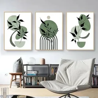 Poster 3er Abstrakt Grün Blätter Pflanzen Wohnzimmer F 30x40cm