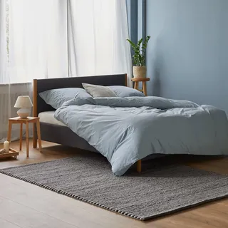 URBANARA Perkal-Bettwäsche Perpignan 200x220 + 2X 80x80 cm - 100% gekämmte Baumwolle 3-TLG. Set Made in Portugal Oeko-Tex Standard 100 Premium Bettgarnitur, Grüngrau