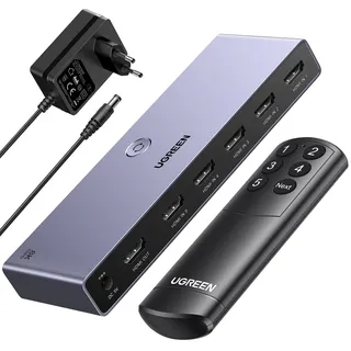 UGREEN 8K@60Hz HDMI Switch 5 in 1 Out aus Aluminium HDR10+ HDCP 2.3 | HDMI 2.1 Switch 8K@60Hz 4K@240Hz; HDMI Splitter mit Stromadapter Kompatibel mit PS5/4 Xbox Switch usw.