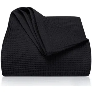 Laynenburg Tagesdecke Waffelpique aus 100% Baumwolle – Baumwolldecke, Kuscheldecke, Wohndecke als Sommerdecke, Bett-Überwurf, Couch-Überwurf, Sofa-Decke schwarz 180 cm x 220 cm