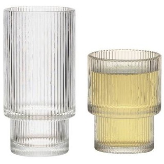 Zoha Glas Riffel 2er Set Glas Geriffelte Gläser 320 ml Rillenrelief - Latte Macchiato, Glas, Hitzebeständig