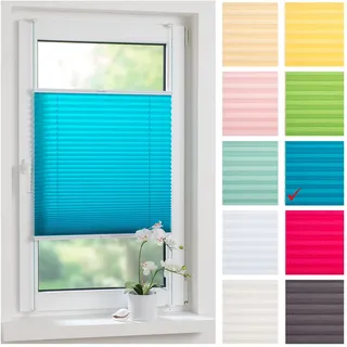 Liedeco® Plissee verspannt mit Klemmträger / 75 x 150 cm Blue Lagoon (blau) (Breite x Höhe) / lichtdurchlässig Blickdicht und stufenlos verstellbar/leichte Innen-Montage ohne Bohren