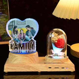 Personalisiertes FAMILY Kristall-Foto-Ornament, LED-Bluetooth-Musikspieler, FAMILY Kristall-Foto-Ornament, Familien-Erinnerungsfoto-Rahmen-Ornament