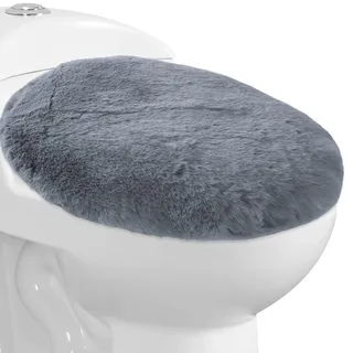 WC-Deckelbezug mit Rundumgummi, weicher Plüschstoff, maschinenwaschbar, passend für die meisten WC-Deckel für Badezimmer (Hellgrau)