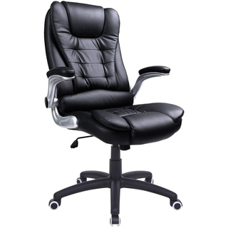 SONGMICS Bürostuhl mit hoher Rückenlehne, ergonomischer Chefsessel mit klappbaren Armlehnen, mit verdicktem Kopfkissen und Sitzpolster, schwarz, OBG51B