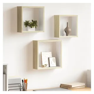 furnicato Regalwürfel Wand-Würfelregal Set 3er Weiß Sonoma-Eiche 30x10x30 cm, 27x10x27 cm, Stabile Wandboard-Boxen mit unsichtbarem System für Wohnräume weiß