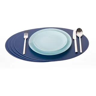 Nikalaz Oval Platzsets aus Recyceltem Leder, 4 Stück Tischsets, Tisch-Matten, Platzdeckchen 45.7 x 33 cm (Blau)