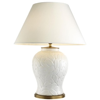 Casa Padrino Luxus Keramik Tischlampe Weiß / Antik Messing - Wohnzimmermöbel